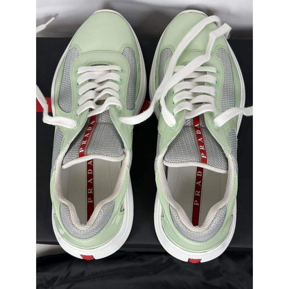 Prada American Cup Patent Mint Green Mens Mesh Sneakers - Sz 7 US SPB JA-365540 - Picture 10 of 14